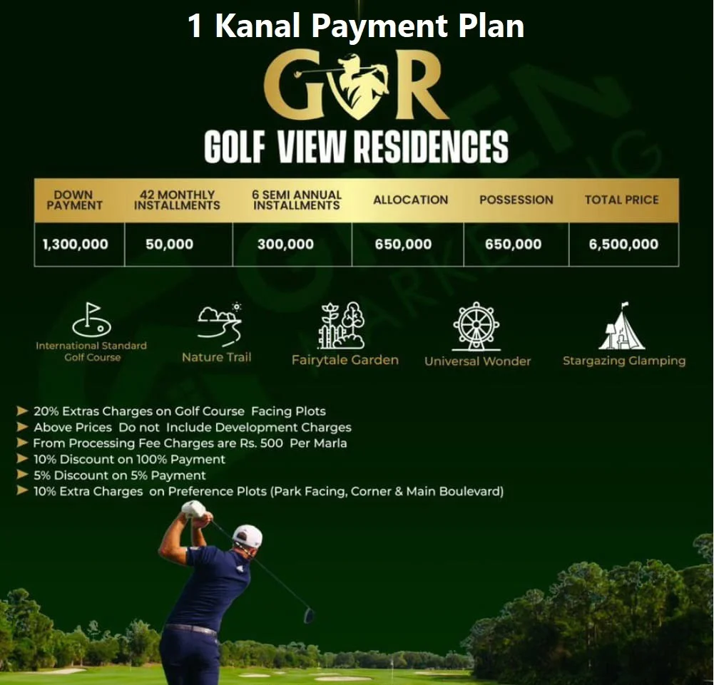 1 Kanal Golf View Residences Payment Plan